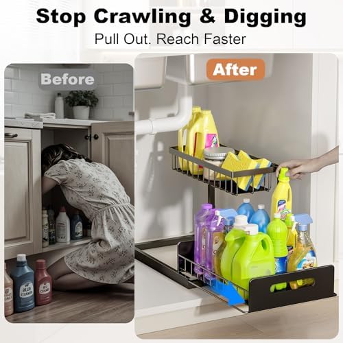 Under Sink Organizer, L-Shaped Pull Out Cabinet Organizer, Kitchen