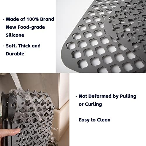 Silicone Sink Mat, 24.6''x 12.9'' Kitchen Sink Protector Grid for Bottom of Center Drain Sink, Gray Non-slip Heat Resistant Liner for Farmhouse Stainless Steel Porcelain Sink