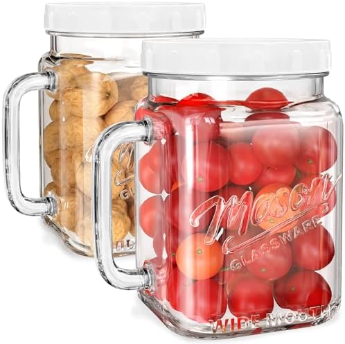 74 oz Wide Mouth Mason Jar w Handle, Airtight Storage Container