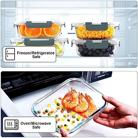 10 PACK Glass Meal Prep Containers Set with Lids, Grey