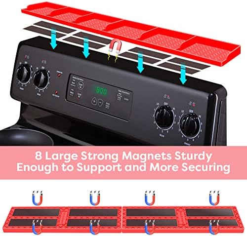 Stove Top for Shelf Silicone,30 Inch Magnetic Over the Stove Spice Rack of Shelf,Kitchen Shelf for Stove Organizer Magnet Above Stovetop Flat Back of Stove Storage Suctioned Shelf for The Stove-Red