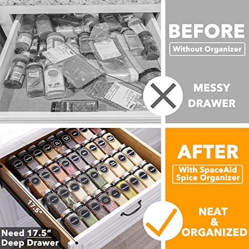 Spice Drawer Organizer with 36 Spice Jars, 386 Spice Labels, 4 Tier Seasoning Rack Tray Insert for Kitchen Drawers, 16.75" Wide x 17.5" Deep