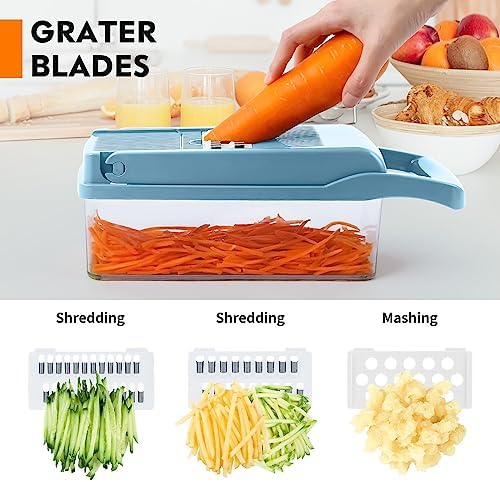 MAIPOR Vegetable Chopper Pro, Multifunctional 13 in 1 Food Chopper, Kitchen Vegetable Slicer Dicer Cutter With 8 Blades for Onion Carrot and Garlic With Container (Blue) - Image 4