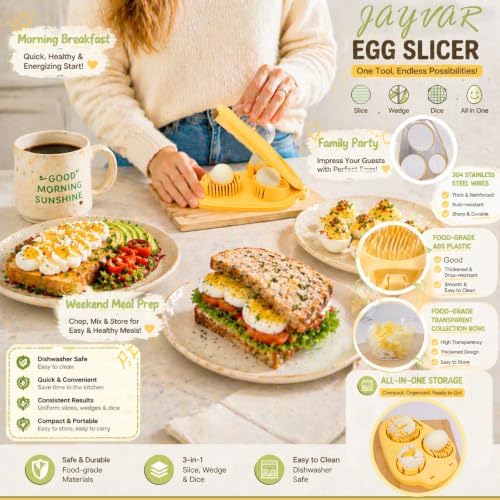 JAYVAR Egg Slicer for Hard Boiled Eggs with 3 Slice Modes for Egg Chopper - Image 4