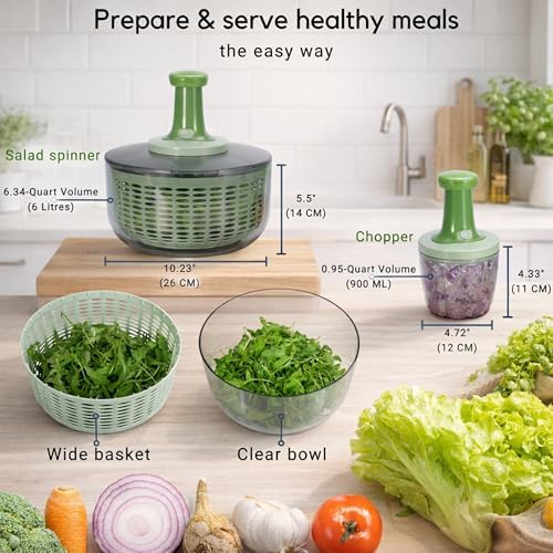 Brieftons 6.34-Quart Large Salad Spinner and Chopper, Lettuce Dryer Washer - Image 6