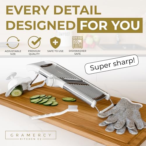 Gramercy Mandoline Slicer for Kitchen with 12 Slice Settings, White Edition