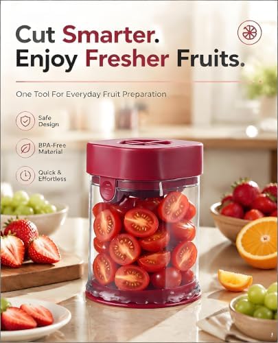 Grape Cutter & Strawberry Slicer, Fruit Quarter Cutter, Red - Image 2