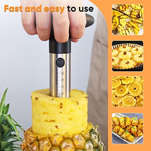 Pineapple Corer Cutter, Stainless Steel Fruit Pineapple Peeler Slicer [Upgraded, Reinforced, Thicker Blade], Pineapple Core Remover with Measure Mark, Kitchen Tool for Diced Pineapple Rings
