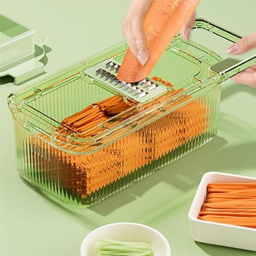 Vegetable Chopper with Container,2024 New Multifunctional Grater Six Cutting Tools,Manual Vegetable Salad Chopper,Round Vegetable Chopper Vegetable Chopper Food Chopper with Container - Image 3