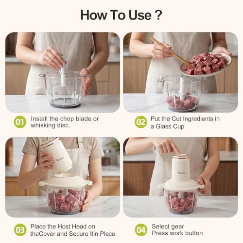 Kawu Food processor, 2-Speed Food Chopper & Meat Grinder with 2 Glass Bowl - Image 6