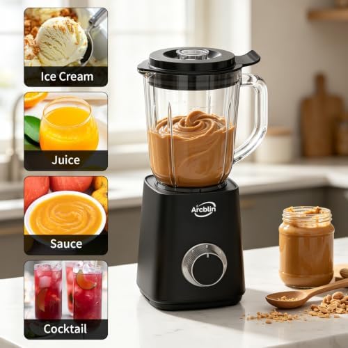 Glass Blender with 51 oz, 1100W, 2 Speeds + Pulse, Black - Image 3