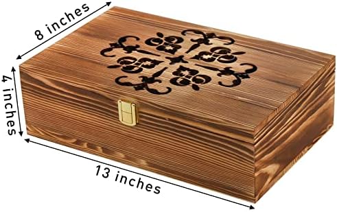 Wooden Tea Bag Storage Box with Carved Lid, 8-Compartment Tea Chest Organizer Spice Packets Container for Living Room, Kitchen, Office, Home Decor