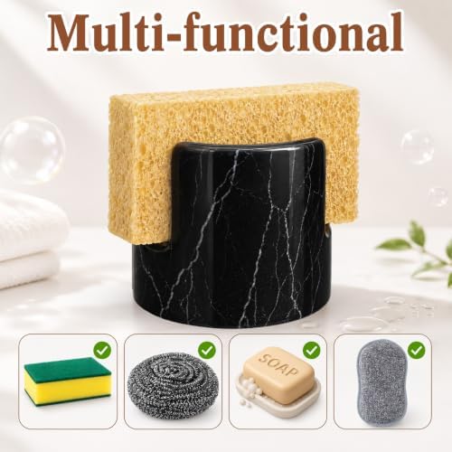 Black Natural Marble Sponge Holder for Kitchen Sink Travertine