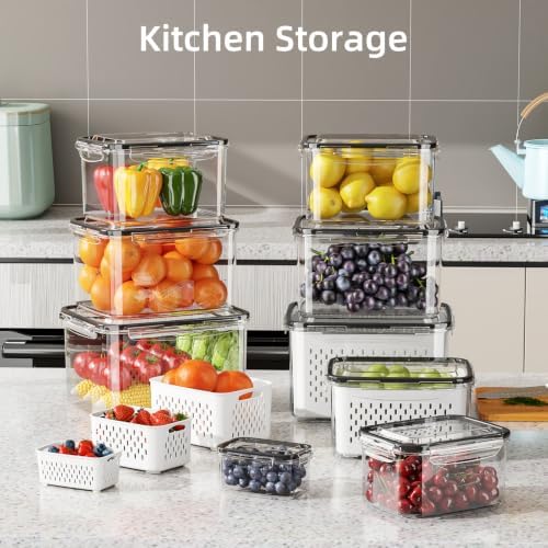6 Pack Fruit Storage Containers for Fridge with Removable Colander