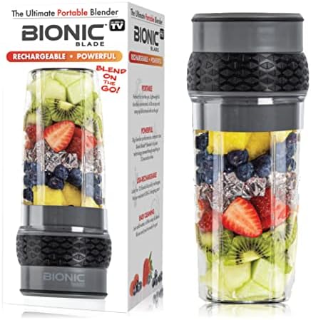 Bionic Blade Mini Portable Blender Juicer Bottle 26.5 oz, BPA-Free - Cordless & Rechargeable, Travel-Friendly Size for Smoothies, Shakes, Juices, Home & Kitchen Essentials, Gunmetal, As Seen on TV by EMSON