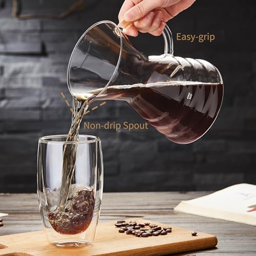 Pour Over Coffee Maker with Permanent Stainless Filter 27 fl oz, Thickened Heat-Resistant Borosilicate Glass Dripper Coffee Brewer, Stovetop Safe