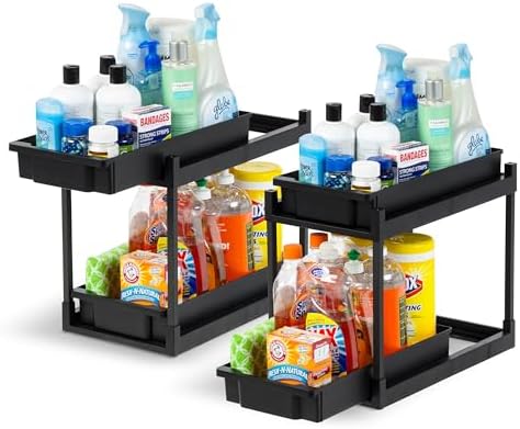 Under Sink Organizer, 2 Pack, Pull Out Storage Drawers