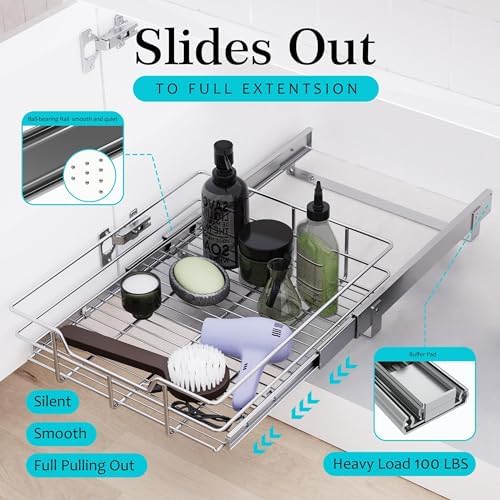 Pull Out Cabinet Organizer 9" W X 17" D, Chromed, Full Slide Out Drawers