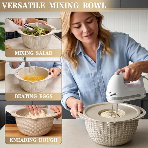 4-in-1 Colander with Bowl Set - Patented - 360° Rotatable Strainer, Beige