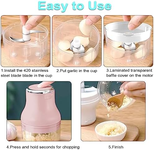 Vegetable Chopper, 100ML Electric Garlic Chopper, Rechargeable Mini Blender, Powerful Small Food Processor, Blender to Vegetable, Wireless Food Cutter for Ginger, Chili, Fruit, Meat, etc（Pink） - Image 5