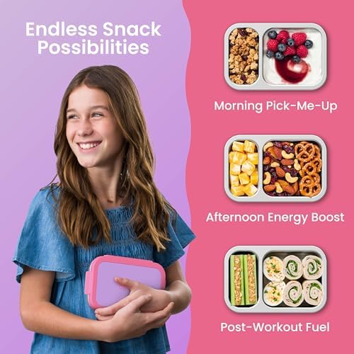 Stainless Steel Snack Box, Leak-Proof, 2 Compartments, 2-Cup Capacity