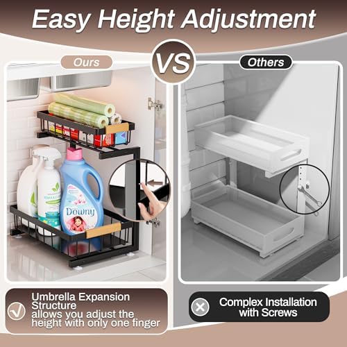 2-Tier Pull-Out Under Sink Organizer, 2-Pack, Large, Black