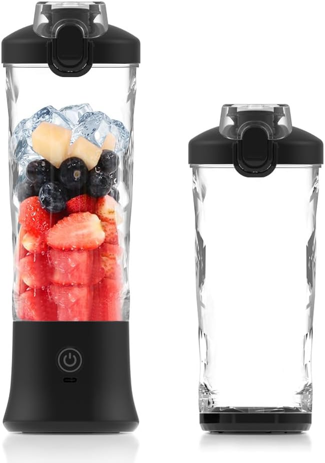 Personal Blender with 20oz Traveling Cup, Portable Blender for Shakes and Smoothies, Cordless Personal Blenders Self Cleaning, USB-C Rechargeable Licuadora Portatil for Home, Gym, Office