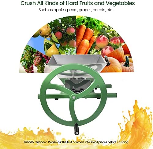 Fruit and Apple Crusher – 7L Stainless Steel Manual Grinder with Large Flywheel Handle, Easy-to-Use Fruit Pulper for Juice, Wine, and Cider Pressing