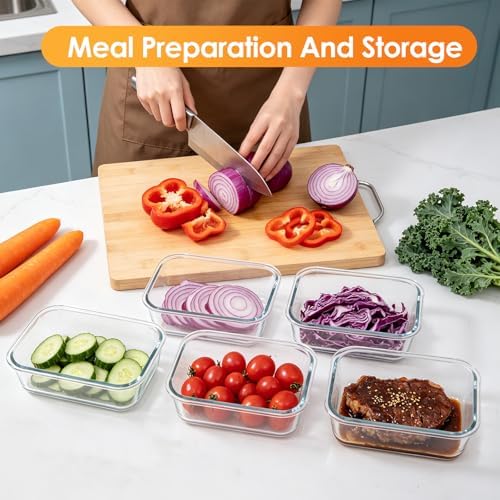 5Pack 22oz Glass Storage Containers with Lids, Grey