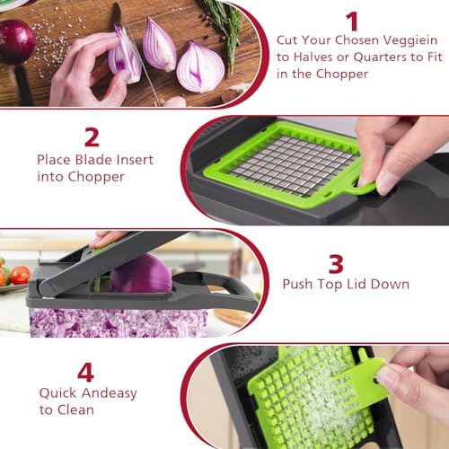 Vegetable Chopper, Pro Onion Chopper, Multifunctional 13 in 1 Food Chopper, Kitchen Vegetable Slicer Dicer Cutter,Veggie Chopper With 8 Blades,Carrot and Garlic Chopper With Container - Image 6