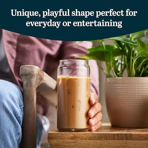 Classic Can XL Set of Drinking Glasses, Iced Coffee Cups Set of 4, 20 Oz, Dishwasher Safe Glass Beer Cups for Beverages and Cocktails