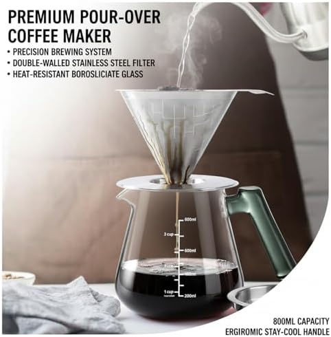 28oz Pour Over Coffee Maker, Borosilicate Glass Carafe with Filter
