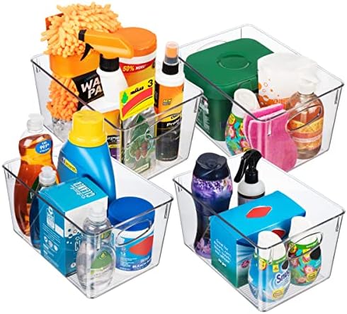 Plastic Storage Bins With lids – Perfect Kitchen Fridge Organizer, Pantry Organization, Cabinet Organizers (4 Pack)