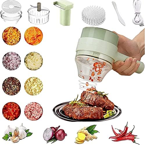 【Upgrade】 4 in 1 Handheld Electric Vegetable Cutter Set, Big Power Electric Vegetable Chopper, Mini Wireless Chopper Vegetable Slicer and Dicer Hand Held Food Processor for Kitchen Garlic Pepper Onion by Unknown