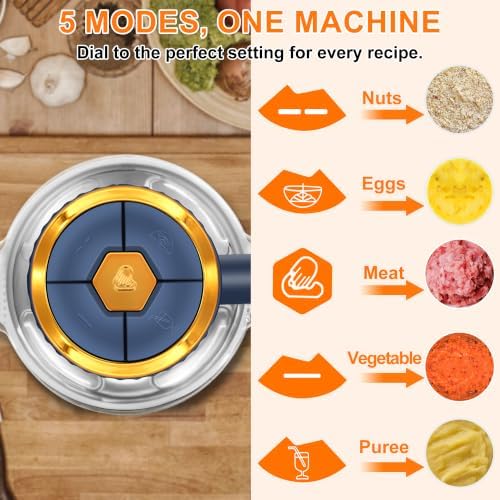 Food Processor, 5 Speed Meat Grinder with 2 Bowls(8 Cup+8 Cup), Blue - Image 3