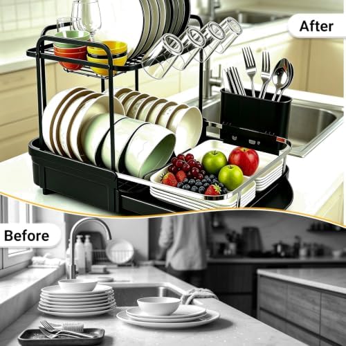 Dish Drying Rack for Kitchen Counter, Large Expandable Dish Drainer