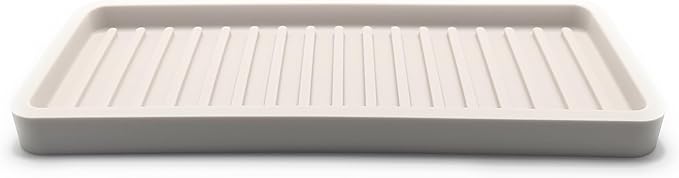 Silicone Sink and Surface Organizer Tray, Sponge Holder, Vanity Tray, Trivet, Heat Safe, Dishwasher Safe, for Bathroom and Kitchen Organization (Vanilla Cream, 9"x3.5")