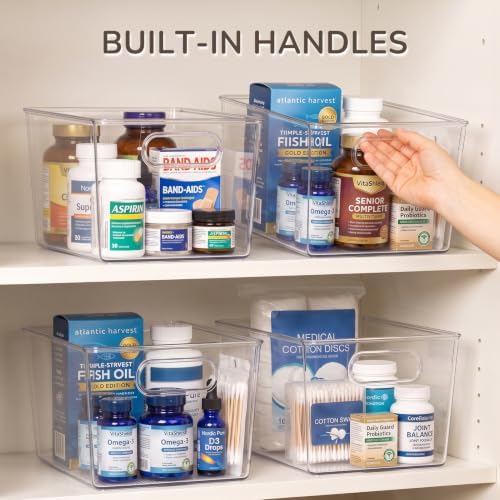 8 Clear Plastic Storage Bins for Pantry Organizer, Kitchen Cabinet