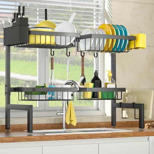 4 Baskets 2-Tier Over The Sink Dish Drying Rack, 26.57"-35"