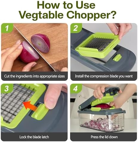 ALIF H&K 16-in-1 Vegetable Chopper & Mandoline Slicer, Heavy-Duty Food Chopper with 8 Stainless Steel Blades, Onion Dicer, Veggie Cutter, Drain Basket, Egg Separator & Storage Container - Image 2