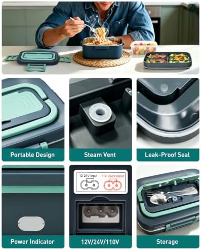 Electric Lunch Box for Adults 2.8L+0.5L, 100W Heated Lunch Box