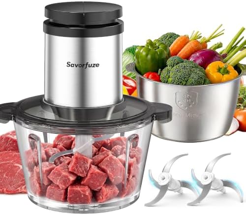 Food Processor with 2 Bowls (8 Cup+8 Cup), 2-Speed Electric Food Chopper by Savorfuze