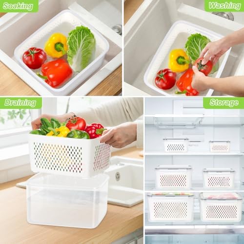 8 Pieces Fruit Storage Container for Fridge with Removable Colander