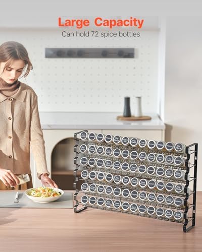 Spice Rack Organizer for Cabinet, Spice Organizer with 72 Empty Spice Jars, Lids, Spice Labels, and Funnel Complete Set, Seasoning Organizer for Countertop, Kitchen, Pantry, Cupboard, 23x16 in