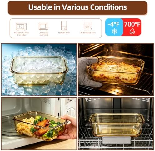 10 Pack Amber Glass Meal Prep Containers 34oz & 12oz with Leak Proof Lids