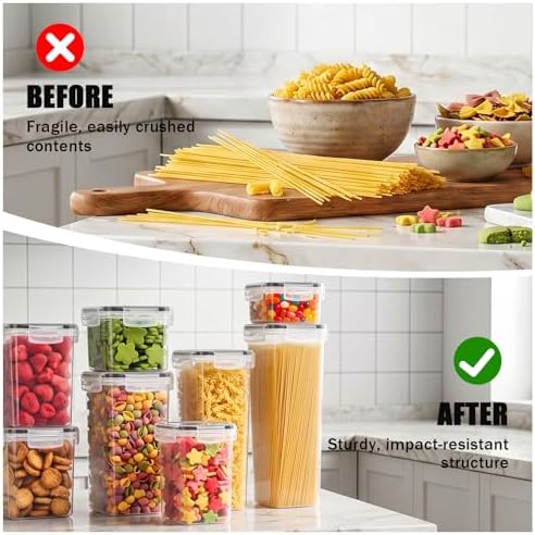 24 PCS Airtight Food Storage Containers with Lids, Plastic Kitchen and Organization Canisters for Cereal, Dry Food, Flour and Sugar, BPA-Free, PVC-Free, Includes 24 Black Labels & Marker