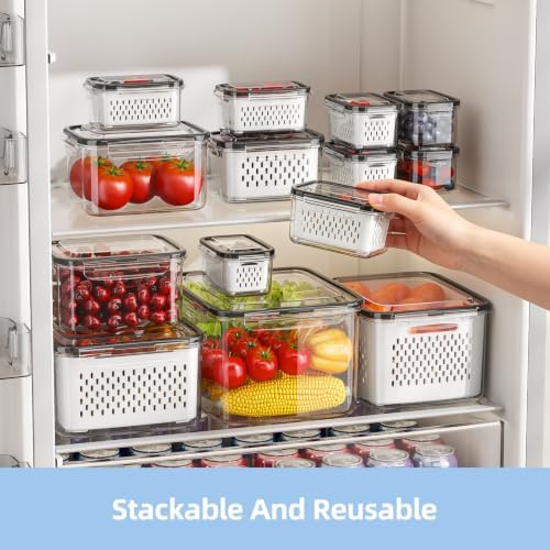 6 Pack Fruit Storage Containers for Fridge with Removable Colander