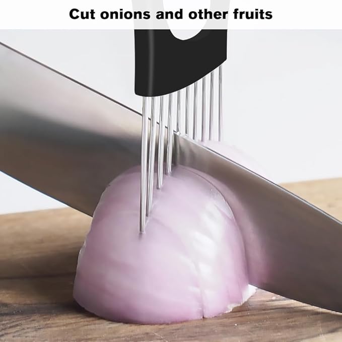 Stainless Steel Onion Slice Holder, 2025 Upgraded Vegetable Slicer Cutter, Multifunctional Lemon Tomato Potato Meat Chopper Slicing Assistant Kitchen Tool (3)