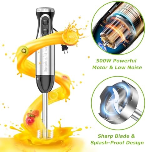 Immersion Blender with Food Processor, 20 Speeds & Turbo Mode