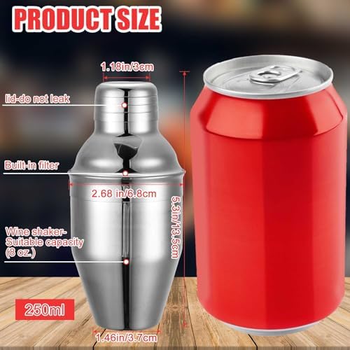6 Pcs Bar Cocktail Shaker Stainless Steel, 8 oz